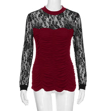 Load image into Gallery viewer, Lace Long Sleeve Sheer Smocked Top