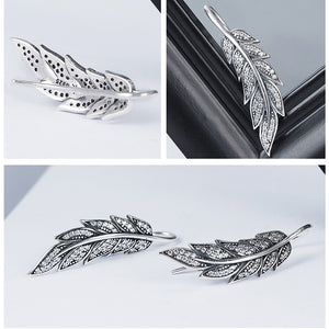 Sterling Silver Vintage Feather Earrings