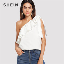 Load image into Gallery viewer, Elegant White Trim Knot One Shoulder Top
