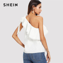 Load image into Gallery viewer, Elegant White Trim Knot One Shoulder Top