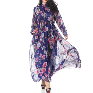 Floral Print Chiffon Maxi Dress with Pockets