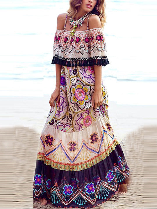 Summer Strapless Boho Print Dress