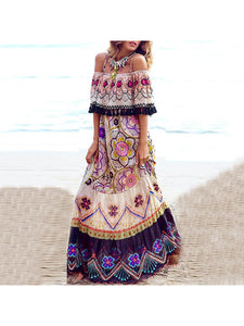 Summer Strapless Boho Print Dress