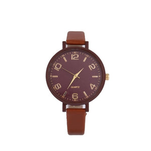 Leather Band Round Wrist Watch