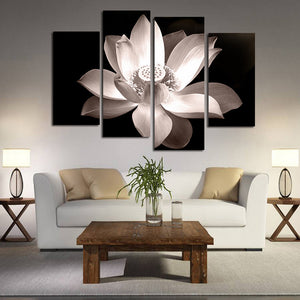 HD Printed 4-Panel Lotus Pattern Canvas Painting