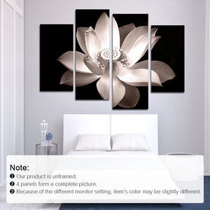 HD Printed 4-Panel Lotus Pattern Canvas Painting