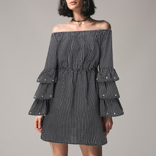 Load image into Gallery viewer, Off Shoulder Strapless Striped Ruffles Dress 2019