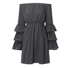 Load image into Gallery viewer, Off Shoulder Strapless Striped Ruffles Dress 2019