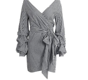 Off shoulder plaid wrap Elegant Dress