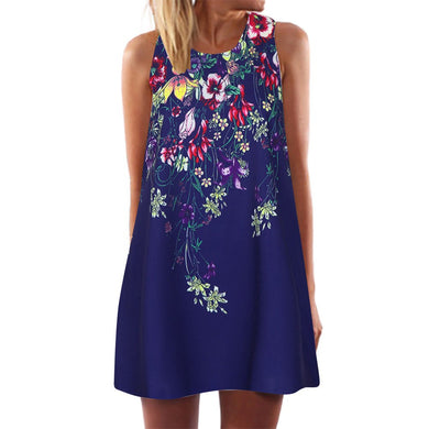 Vintage Boho Women Summer Sleeveless Beach Printed Short Mini Dress