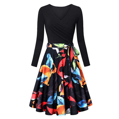 V- Neck Dresses Vintage Elegant Flared Dress