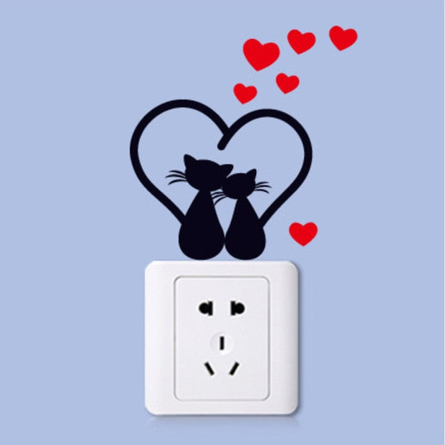 Lovely Cat Light Switch Wall Stickers For Kids Rooms