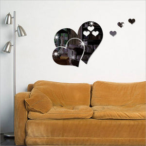 1 Set 3D Mirror Love Hearts Wall Sticker