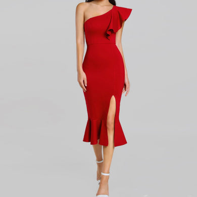 Women Ruffle One Shoulder Dress
